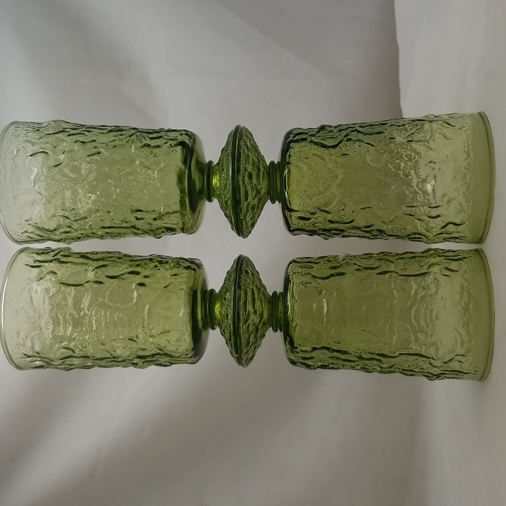Anchor Hocking Milano Avacado Green Footed Tumblers - Picture 10 of 16